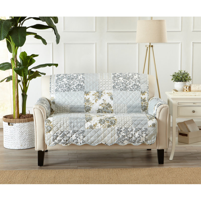 Winston Porter Patchwork Scalloped Printed Box Cushion Loveseat Slipcover & Reviews Wayfair